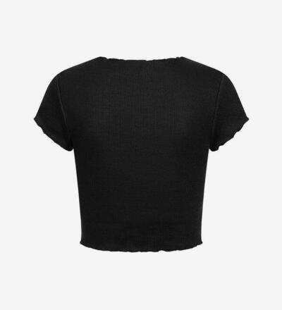 Produktbild fr 'Damen Ribbed Crop Top T-Shirt mit Wellendetails am Saum'