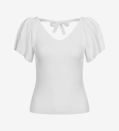 Produktbild fr 'Damen NOOS Ribbed V-Neck Fledermausarm Shirt mit Schnrdetail hinten'